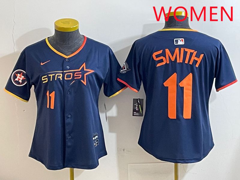 Women Houston Astros #11 Smith Blue three generations Joint Name Nike 2025 MLB Jersey style 8